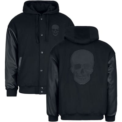 Black Premium by EMP Collegejas - Collegejack met imitatieleren details - L - voor Mannen - zwart