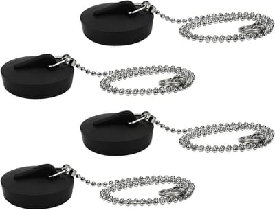 4 Stuks Afvoerstopper met 40cm Ketting voor Badkuip, Keuken en Badkamer - Geschikt voor 40-45mm Afvoer, Zwart