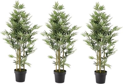3x Groene bamboe kunstplant 125 cm in zwarte plastic pot - Kamerplant kunstplanten/nepplanten