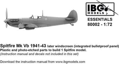 IBG Models Modelbouwpakket - 80002 Supermarine Spitfire Mk Vb 1941-43 Later Windscreen - Geïntegreerd kogelwerend Paneel Accessoires set - 1:72 - Modelbouw