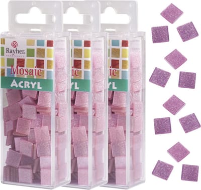 Rayher Mozaiek steentjes/tegeltjes - 615x stuks - roze - 1 x 1 cm - Mozaieken maken - Kunststof
