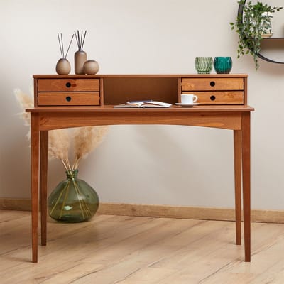 Bureau MILANO met 4 lades van massief hout – kastanjekleurig