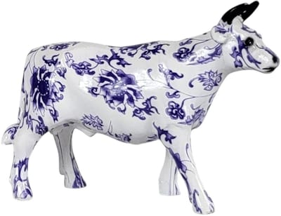 stieren beeld delfts blauw - stier - 16x7x12 cm - polystone - blauw wit stier