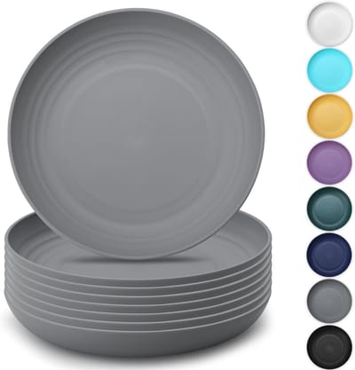 Grote diepe plastic borden 8 stuks, 9 Inch diner borden, onbreekbaar en herbruikbaar lichtgewicht diner borden Pasta en Dumpling kom magnetron veilig