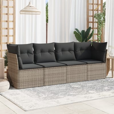 vidaXL - 4-delige - Loungeset - met - kussens - poly - rattan - grijs