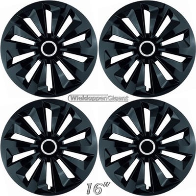 GoodGo Wieldoppen set FOXY-BK 16 inch in glanzend zwart + chroom ring. Set a 4 stuks (CONTROLEER UW BANDENMAAT en lees a.u.b. de onderstaande, uitgebreide tekst!)