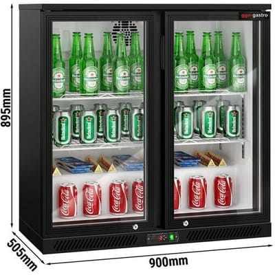 GGM Gastro Barkühlschrank - 900mm - 220 Liter - mit 2 Glasflügeltüren - Schwarz