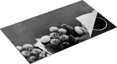Chefcare Inductie Beschermer Diverse Groente bij elkaar - Zwart Wit - 90x50 cm - Afdekplaat Inductie - Kookplaat Beschermer - Inductie Mat