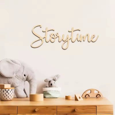 Houten wand tekst decoratie Storytime - kinderkamer - storytime - houten - wanddecoratie - kraamcadeau - geboorte - baby - kind