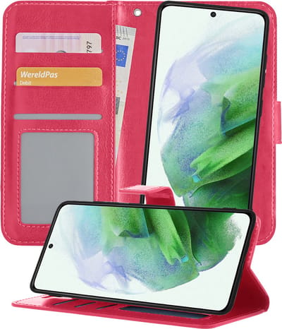 Hoesje 2 in 1 - Geschikt voor Samsung Galaxy S21 - Met Uitneembare Hard Cover - Bookcase - Wallet Case - Met Pasjeshouder - Book Case - Uitneembaar - Pashouder - Kunstleer - Donkerroze