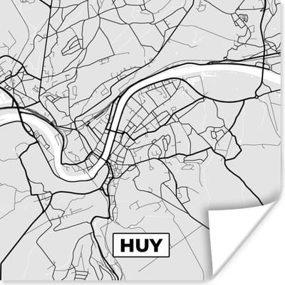 Poster Stadskaart – Plattegrond – België – Zwart Wit – Huy – Kaart - 100x100 cm XXL