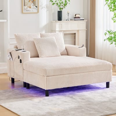 HAUSS SPOLE Slaapbank - Chaiselongue met USB-aansluiting en LED-verlichting - Zeer comfortabel - Geschikt voor Woonkamer en Slaapkamer - 128x142x85 cm - Schuimstof - Beige