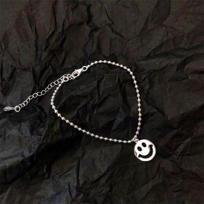 925 Sterling Zilver Rond Hol Lachend Gezicht Kralen Armband Voor Vrouwen Handgemaakte Armband Sieraden Cadeaus Groothandel S -B307 16cm and 3.5cm black