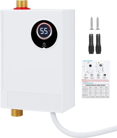 Doorstroomboiler Keuken - Mini Waterverwarmer - Direct Warm Water - LED Temperatuurweergave - 11.5 x 11.5 x 20 cm - Wit