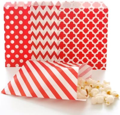 Traktatiezakjes - Uitdeelzakjes - Verjaardagzakjes - Feestzakjes - Snoepzakjes - Rood - Witte Stip / Streep / Bloem / Haaietanden - Papier - 13x18 cm | Polkadot - Dots | Geboorte - Verjaardag - Bruiloft - Feest - Babyshower | Traktatie – Cadeau