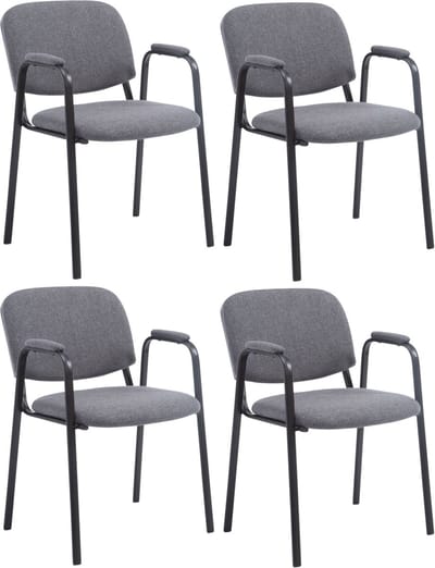 CLP Ken Pro - Stapelstoelen Set van 4 - armleuningen - zwart - 150 kg - Stof/grijs