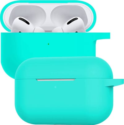 Case - Geschikt voor Apple Airpods Pro - Siliconen Hoes met Clip - Silicone Hoesje Cover - Mintgroen
