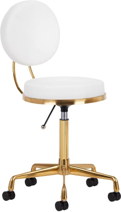 Active Shop Salonkruk Verstelbaar met Rugleuning en Wielen – Goud Wit – Beauty & Kapperskruk