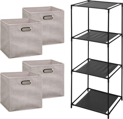 5Five Opbergrek Smartrack - met 4x mandjes stof - beige - 34 x 98 cm