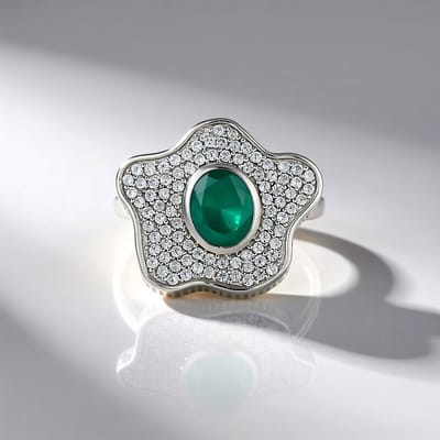 Cavill - Zilveren Ring Geplatineerd - Ovale Grandidieriet 1,832 ct & 88 Zirkonen 1,308 ct - 925 Sterling Zilver - Luxe Madagaskar Edelsteen
