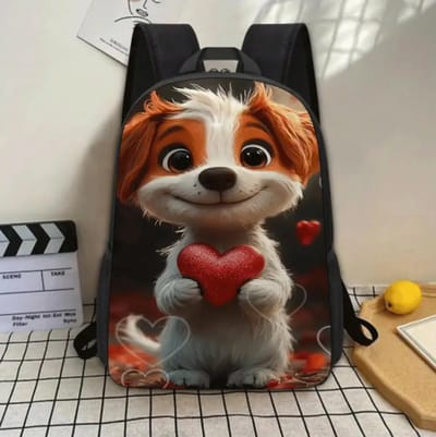 Honden Rugzak | Hondenpatroon Rugtas | Hond met een Hartje Rugzak | Hartje Rugzak |Schattige Rugzak | Dieren Rugzak | Rugzak Meisjes | Rugzak Jongens | Mooie rugzakken met een Hond | 15 - 20 liter | Kinder Rugzak