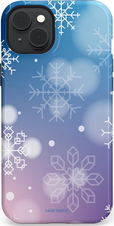 Casetastic hoesje geschikt voor Apple iPhone 15 Plus - MagSafe - Dubbellaagse bescherming - Winterse Sneeuwvlokken - Fashion Case - Lichtblauw Lavendel Lichtgrijs Lichtroze