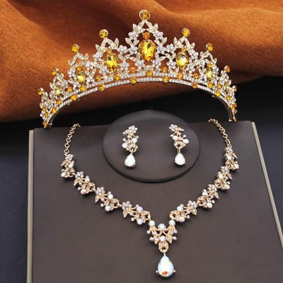 Prachtige Bruidssieradensets Vrouwen Tiara Kroon en Oorbel Ketting Set Prinses Meisjes Trouwjurk Kostuumaccessoires 45cm black