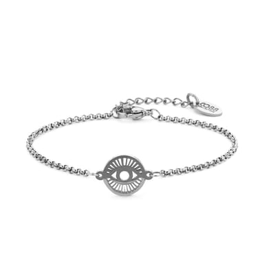 CO88 Collection 8CB-91246 Stalen Jasseron Armbandje met Oog Hangertje - 12mm Doorsnee - Jasseron - 2mm - 16+3cm - Staal - Zilverkleurig