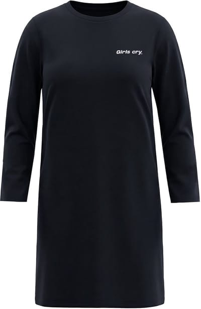 Studio Untold - Dames - Jersey jurk A-lijn midi-lengte boogprint lange mouwen - Zwart - Maat 42+