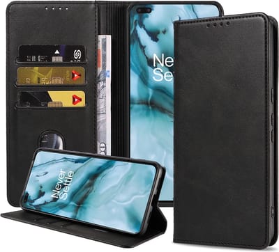 Smartphonica Telefoonhoesje geschikt voor OnePlus Nord kunstleren Hoesje met Magnetische sluiting en Pasjeshouders Book Case met Klepje - Zwart geschikt voor OnePlus Nord