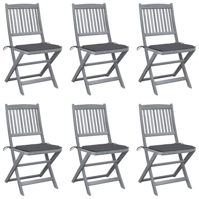 vidaXL - Inklapbare - stoelen - 6 - st - met - kussens - massief - acaciahout