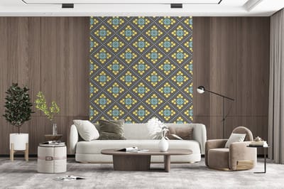 Behang - Fotobehang Design - Ruit - Bloemen - Grijs - Breedte 165 cm x hoogte 220 cm