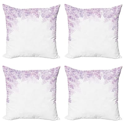 ABAKUHAUS Bloem Kussenhoes Set – 4x50x50 cm – Dubbelzijdig bedrukt – Paars