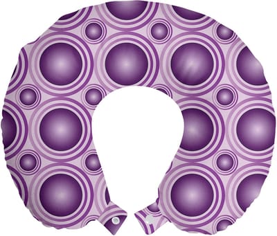 ABAKUHAUS Mauve reiskussen met neksteun, ronde ringen, schuimrubberen reisaccessoire voor vliegtuig en auto, 30x30 cm, paars