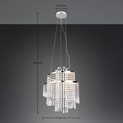 Reality Leuchten Pomp LED hanglamp, Ø 38 cm, chroom, acryl/metaal, CCT