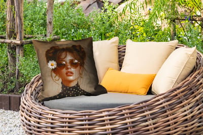 Buitenkussen Weerbestendig - Vrouw - Beige - Bloem - Modern - Portret - 50x50 cm
