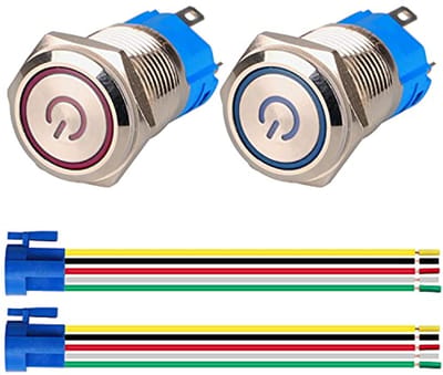 Vergrendeling Drukknop Waterdicht LED Schakelaar voor 16mm Montagegat - Blauw en Rood