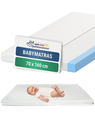 AM Qualitätsmatratzen Babymatras 70 x 160 cm Comfort - Made in Germany - Geschikt als kindermatras tot 5 jaar - Hoogwaardig en getest Comfortschuim met stevige randen - 70x160 cm - DormiGood