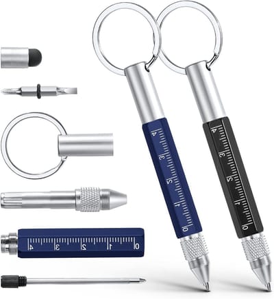 Multifunctionele 6-in-1 balpen voor mannen, 2-delige set met ronde gesp, origineel en grappig kerstcadeau (zwart+blauw)