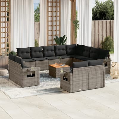 vidaXL - 13-delige - Loungeset - met - kussens - poly - rattan - grijs
