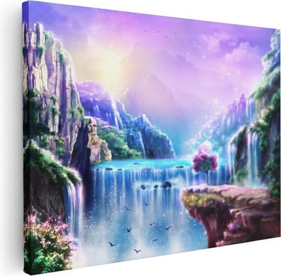 Artaza Canvas Schilderij Kleurrijke Sprookjes Waterval - Abstract - 40x30 - Klein - Foto Op Canvas - Canvas Print