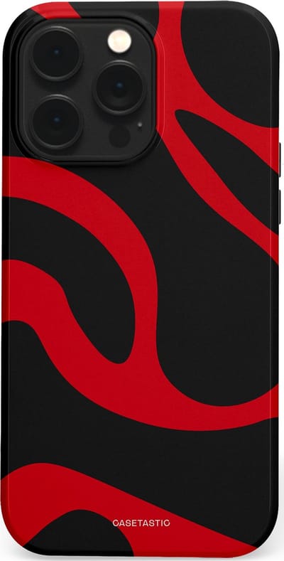 Casetastic hoesje geschikt voor Apple iPhone 14 Pro Max - MagSafe - Dubbellaagse bescherming - Vurige Zwarte Lava Stroom - Fashion Case - Zwart Rood