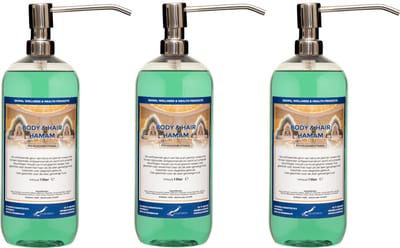 Body & Hair Hamam 1 liter met 3 RVS zilverkleurige pompen - set van 3 stuks - 2 in 1 voor lichaam en haar - voordeelverpakking