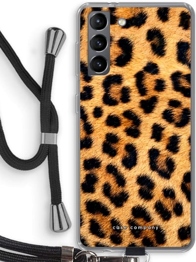 Case Company® - Hoesje met koord geschikt voor Samsung Galaxy S21 hoesje met Koord - Luipaard - Telefoonhoesje met Zwart Koord - Bescherming aan alle Kanten en Over de Schermrand