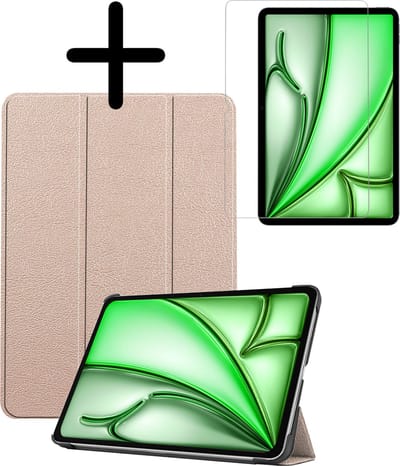 Hoesje Geschikt voor Apple iPad Air 6 (2024) - 11 inch - 6e Generatie - M2 - Met Screenprotector - Trifold Bookcase - Hard Cover - Hardcover Book Case - Tablet Hoes - Goud