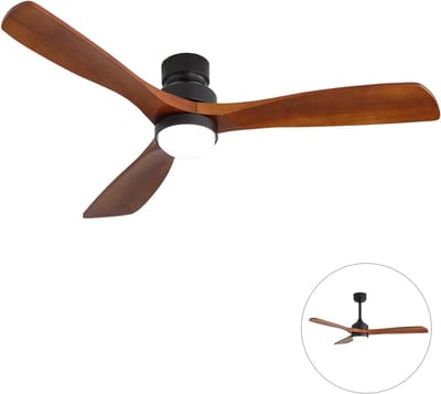 Plafondventilator Met Lamp - 3 Hout Bladen - Ø 52 inch - Dimbare lamp - Met Afstandsbediening - 6 ventilatorstanden - Met geheugenfunctie - LED's Light - Zwart, walnootkleurig