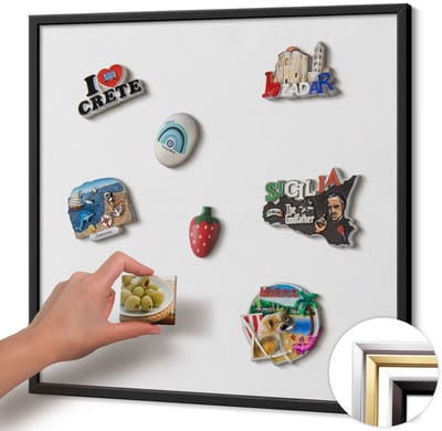 Wallfluent - Wit Magneetbord in Effen Kleuren - 50 cm x 50 cm - Magneetbord met Zwarte Frame - Kleur wit - Magnetisch Bord voor Magneten - Magneetbord voor Reissouvenirs - Magneetbord voor Foto's en Notities