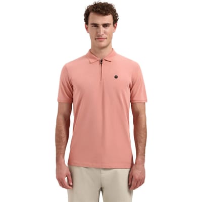 No Excess Polo short sleeve zip garment dyed coral