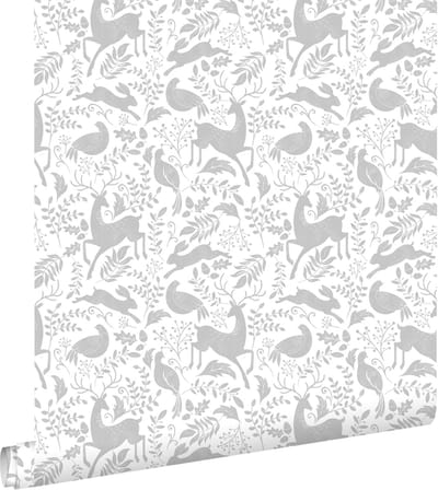 ESTAhome behang bos met bosdieren grijs - 50 x 900 cm - 139529