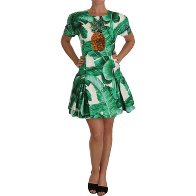 Dolce & Gabbana Vrouwen A-lijn Bananenblad Ananas Kristal Jurk